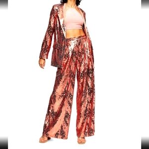 Topshop Copper Sequin Single Breasted Blazer Suit Jacket and Pant Set